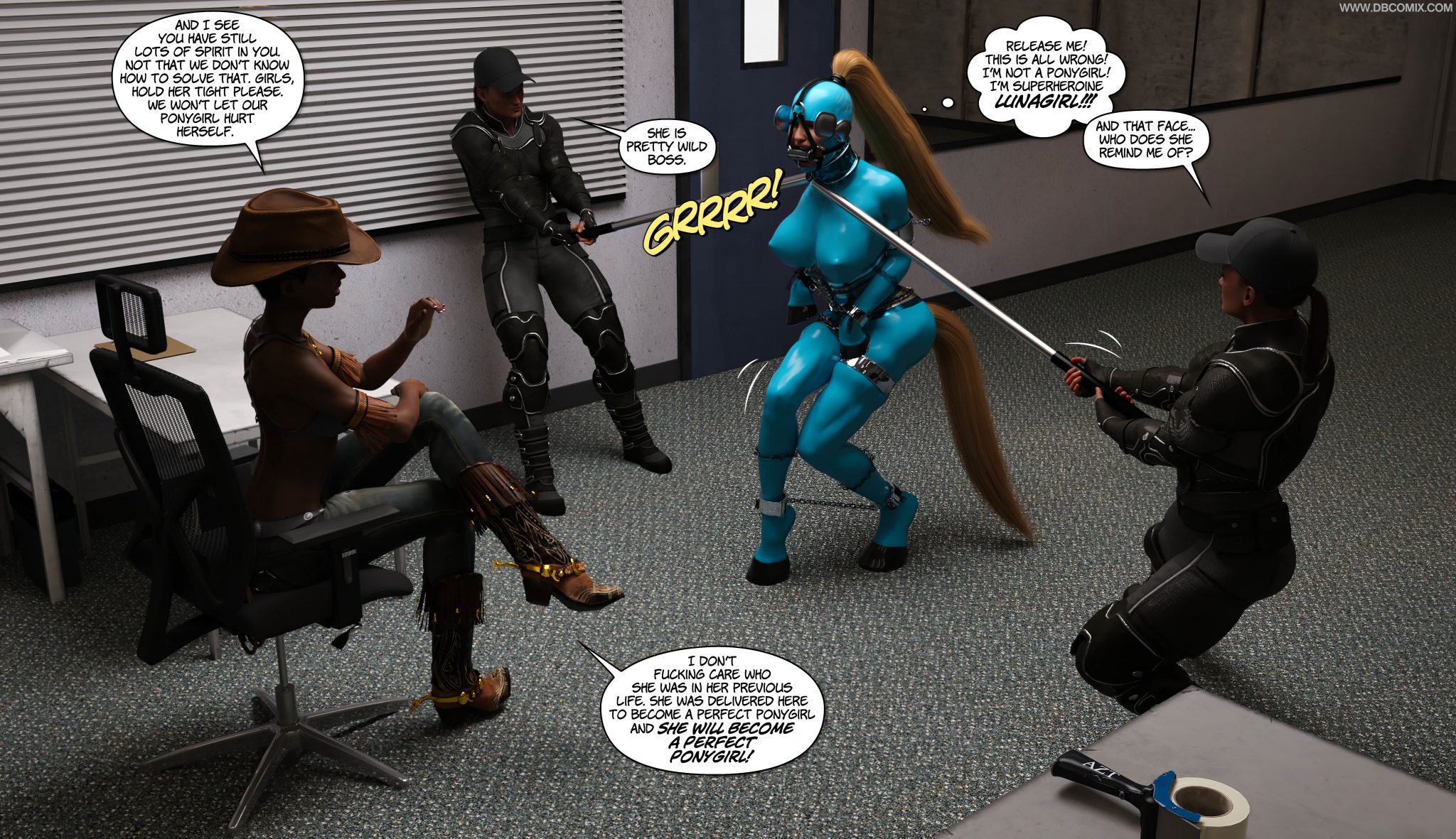 Superheroine Lunagirl, transformed into latex ponygirl, receiving more and ...