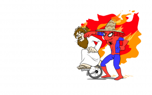 somberro wearing spider-man punches jesus on a unicycle.png