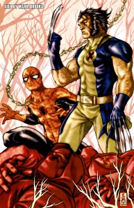 spider-man and wolverine in the forest.jpg