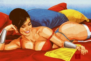 wonder woman in bed with supermans cape.jpg